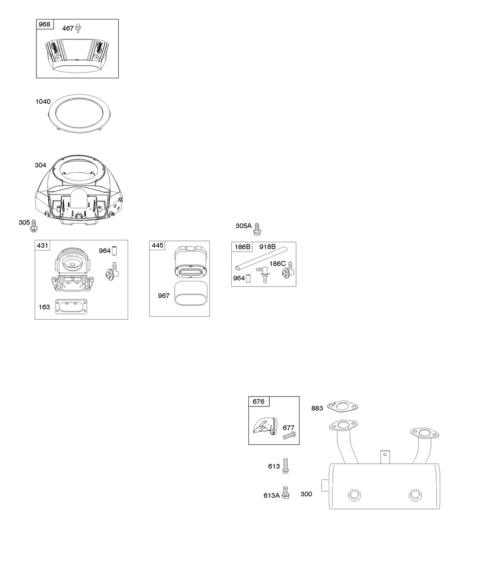 Blower Housing, Air Cleaner, Muffler Diagram and Parts List for 44Q777-5046-G5 400000 - 699999 Briggs and Stratton Engine